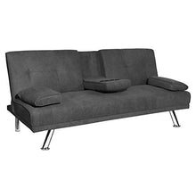 Load image into Gallery viewer, MIERES Modern Convertible Futon Sofa Bed for Living Room Fold Up & Down Recliner Couch w/Metal Legs and 2 Cup Holders Sleeper Daybed, for Small Spaces, Dark Gray