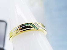 Load image into Gallery viewer, Dazzlingrock Collection 14K Round Cut Emerald & White Diamond Mens Channel Set Fashion Wedding Band, Yellow Gold, Size 10