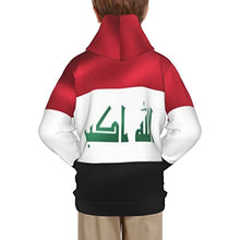 Load image into Gallery viewer, of a Iraq Flag Print Hoodies Kids 3D Print Sweatshirts Long Sleeve Pullover Hoodies with Pocket for Teen Boys and Girls Black