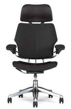 Load image into Gallery viewer, Freedom HumanScale Gel Chair F213 with Headrest New Gel Seat Graphite Wave Fabric Advanced Height Adjustable Duron Arms Standard Chair Height Titanium Frame with Soft Hard Floor Casters