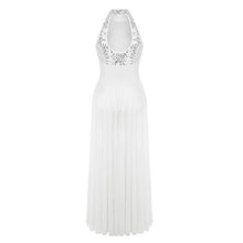 Load image into Gallery viewer, Freebily Women's Halter Sequins Lyrical Dress Contemporary Ballet Dance Costume Leotard Flowy Split Skirt White Large