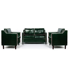 Load image into Gallery viewer, Mid Century Modern 3 Piece Sectional Sofa Set Couches for Living Room Faux Leather Armrest Office Couch Set Loveseat for Small Spaces, Home Furniture Green (Loveseat + 2 Single (3pcs), Green & White)