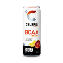 Load image into Gallery viewer, CELSIUS BCAA +Energy Sparkling Post-Workout Recovery & Hydration Drink, Slim Can, Blood Orange Lemonade, 12oz (Pack of 12), 144 Fl Oz