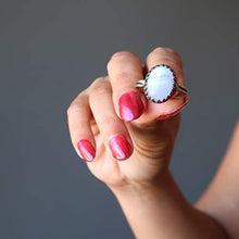 Load image into Gallery viewer, Agate Blue Lace Ring Boutique Genuine Oval Gemstone Banded Crystal Healing Adjustable Size 5-8 (Antiqued Copper)
