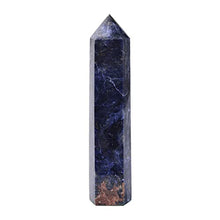 Load image into Gallery viewer, AMOYSTONE 1PC Large Blue Sodalite Wand Healing Crystal Hexagonal Stone Column Natural Irregular Crystal Wand 6 Points Blue Sodalite Tower for Home Decor 1.8-2.2 Lbs