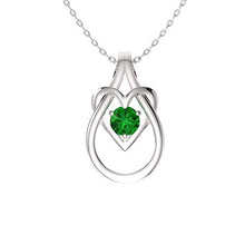 Load image into Gallery viewer, Diamondere Natural and Certified Emerald Heart Infinity Knot Necklace in 14k White Gold | 0.22 Carat Pendant with Chain