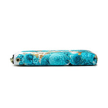 Load image into Gallery viewer, LOVESHE Women's Wallet RFID Blocking Bohemian style Credit Card Zip Around Phone Clutch Large Travel Purse Wristlet Clutch Wallet Zipper Wallet For Women(CambridgeBlue-Flower)