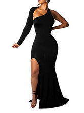 Load image into Gallery viewer, BEAGIMEG Women's Sexy Elegant One Shoulder Backless Evening Long Dress Black 2