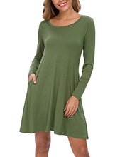 Load image into Gallery viewer, AUSELILY Women's Solid Plain Long Sleeve Pockets Casual Swing T-Shirt Dresses Burgundy (S,Wine Red)