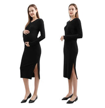 Load image into Gallery viewer, Maternity Sweater Dress for Fall Winter Long Sleeve Warm Dress for Work Casual (Small, V-Neck Black)