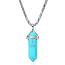 Load image into Gallery viewer, Tacool Gemstone Hexagonal Pointed Reiki Chakra Beaded Pendant Neclace Stainless Steel Chain 18 Inches (Blue Howlite Turquoise)