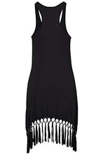 Load image into Gallery viewer, lime flare Women Casual Racerback Mini Short Beach Tank Dress Long T Shirt Tunic Sundress with Fringes (Solid Black, Large(US 12-14))
