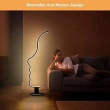 Load image into Gallery viewer, RGBW Modern Face Floor Lamp for Bedroom Living Room, 55.5 inches High Unique Standing Reading Floor Lamp, Dimmable Black Led Floor Lamp with Remote, Cool Ambient Lighting Changing Curved Floor Lamp