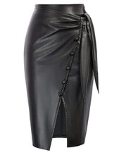 Load image into Gallery viewer, LIUMILAC Women Boho Wrap Front Tie Knot Skirt Stretchy High Waist Solid Pencil Skirt Gray