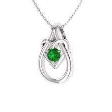 Load image into Gallery viewer, Diamondere Natural and Certified Emerald Heart Infinity Knot Necklace in 14k White Gold | 0.22 Carat Pendant with Chain