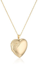 Load image into Gallery viewer, Amazon Collection 14k Gold-Filled Large Satin and Polished Finish Hand Engraved Heart Shaped Locket Necklace, 18"