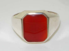 Load image into Gallery viewer, Gents Solid 925 Sterling Silver Natural Carnelian Mens Signet Ring - Size 13 - Sizes 6 to 13 Available