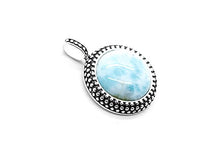 Load image into Gallery viewer, AZIEL Sterling Silver Natural Larimar Round Pendant Necklace,18"