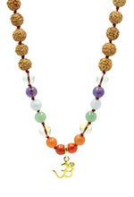 Load image into Gallery viewer, Chakra Rudraksha & Stone 108 Bead Mala Gold Plated Om Pendant