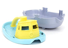 Load image into Gallery viewer, Green Toys Tugboat, Grey/Yellow/Turquoise Assorted - Pretend Play, Motor Skills, Kids Bath Toy Floating Pouring Vehicle. No BPA, phthalates, PVC. Dishwasher Safe, Recycled Plastic, Made in USA.