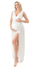 Load image into Gallery viewer, Maternity Dress for Baby Shower Womens Maxi Dresses Casual Wear Sleeveless Empire Waist Fitted Side Split Photoshoot Dress White