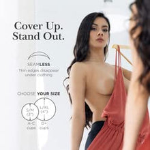 Load image into Gallery viewer, NIPPIES Nipple Cover - Matches Breast Skin Tone - Sticky Adhesive Silicone Nipple Pasties - Reusable Pasty Nipple Covers for Women with Travel Box Caramel