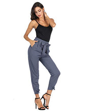 Load image into Gallery viewer, LIUMILAC Women Cropped Pants with Pockets Casual High Waist Belted Self-tie Trousers Navy