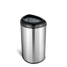 Load image into Gallery viewer, NINESTARS OTT-50-19BK Open Top Office Bathroom Trash Can, 13 Gal 50L, Stainless Steel Base (D Shape, Black Lid)