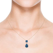 Load image into Gallery viewer, November Birthstone - Square and Pear London Blue Topaz Pendant Necklace with Diamond Halo in 14K Rose Gold (10x7mm London Blue Topaz)