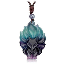 Load image into Gallery viewer, MANIFO Natural Crystal Gemstone Fox Pendant Necklace with Adjustable Woven Rope Chain (Fluorite)