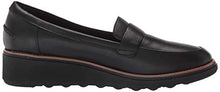 Load image into Gallery viewer, Clarks womens Sharon Gracie Penny Loafer, Black Leather With Dark Tan Welt, 8 US