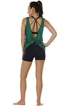 Load image into Gallery viewer, icyzone Workout Tank Tops for Women - Open Back Strappy Athletic Tanks, Yoga Tops, Gym Shirts(Pack of 2) (S, Charcoal/Army)