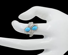 Load image into Gallery viewer, Natural Two Stone 7X5 MM Oval Sleeping Beauty Turquoise Cabochon Gemstone 925 Sterling Silver December Birthstone Solitaire Unisex Proposal Ring Anniversary Gift For Wife (Yellow Gold Rhodium Plated Silver, 8)