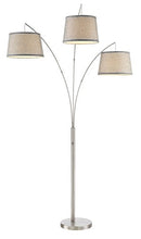 Load image into Gallery viewer, Kira Home Akira 78.5" Modern 3-Light Arc Floor Lamp with 3-Way Switch, Gray Burlap Shades + Brushed Nickel Finish