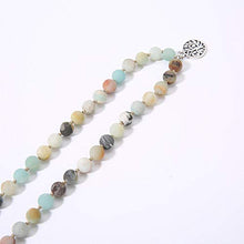 Load image into Gallery viewer, BALIBALI 108 Mala Beads Necklace Semi-Precious Gem Stones Meditation Necklace 108 Hand Knotted Japa Mala Beaded Tassel Necklace with Tree of Life Pendant