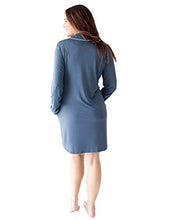 Load image into Gallery viewer, Kindred Bravely Clea Bamboo Button Down Nursing Nightgown | Long Sleeve Maternity Nightgown (Slate Blue, Medium)