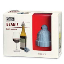 Load image into Gallery viewer, Beanie Cap Decorative Silicone Bottle Stopper in a gift box, Set of Two, Novelty Cork Replacement, Beverage and wine Keeper, champagne bottle stoppers (Blue & Grey)