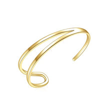 Load image into Gallery viewer, E 14K Gold Plated Open Wide Cuff Bangles Bracelets for Women Teen Girls, Simple Open Adjustable Womens Wrist Cuff Bracelet Minimalism Jewelry Gift for Women Girls