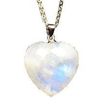 Load image into Gallery viewer, Top Natural Rainbow Moonstone Crystal Pendant Necklace, Heart Moonstone Jewelry For Woman Man 18x8mm Beads Sterling Silver Chains Oval Stone AAAAA