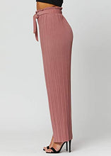Load image into Gallery viewer, Women's Palazzo Pants with Paper Bag Waist Tie Waist and Micro Pleated Detail in Regular and Plus Sizes - Paper Bag Solid Dusty Mauve - Small - Medium - PB902-Mauve