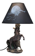 Load image into Gallery viewer, Ebros Gift Eclipse Rearing Macabre Black Unicorn Sculptural Desktop Table Lamp with Full Moon Cloudy Night Sky Printed Shade 19" Tall As Fantasy Home Decor of Unicorns Skulls Dark Magic Halloween