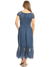 Load image into Gallery viewer, Anna-Kaci Blue Large Size Smocked Waist Summer Maxi Dress Cap Sleeve Boho Gypsy, Blue, Large