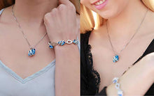 Load image into Gallery viewer, Leafael Wish Stone Pendant Necklace with Aquamarine Blue Birthstone Crystal for March and December, Silvertone, 18" + 2" Chain