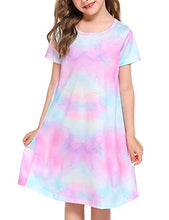 Load image into Gallery viewer, Boyoo Baby Toddler Girls Cotton Dress Tie Dye Short Sleeve Crew Neck A Line Pure Color Casual T Shirt Dress