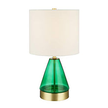 Load image into Gallery viewer, Amazon Brand – Rivet Smokey Glass and Brass Table Lamp, Modern, with Bulb, 16.63"H, Green