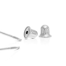 Load image into Gallery viewer, 14k White Gold Solitaire Round Cubic Zirconia CZ Stud Earrings in Secure Screw-backs (3mm)