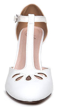 Load image into Gallery viewer, J. Adams Pepper Mary Janes - Cutout Kitten Heel Retro T Strap Pumps - White Vegan Leather - 9