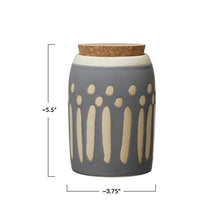 Load image into Gallery viewer, Creative Co-Op Debossed Stoneware Pattern & Cork Lid, Grey Canister