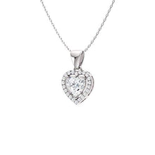 Load image into Gallery viewer, Diamondere Natural and Certified White Topaz and Diamond Heart Petite Necklace in 14k White Gold | 0.51 Carat Pendant with Chain
