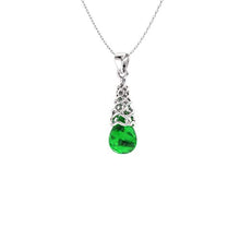 Load image into Gallery viewer, Diamondere Natural and Certified Pear Cut Emerald Solitaire Necklace in 14k White Gold | 0.61 Carat Pendant with Chain